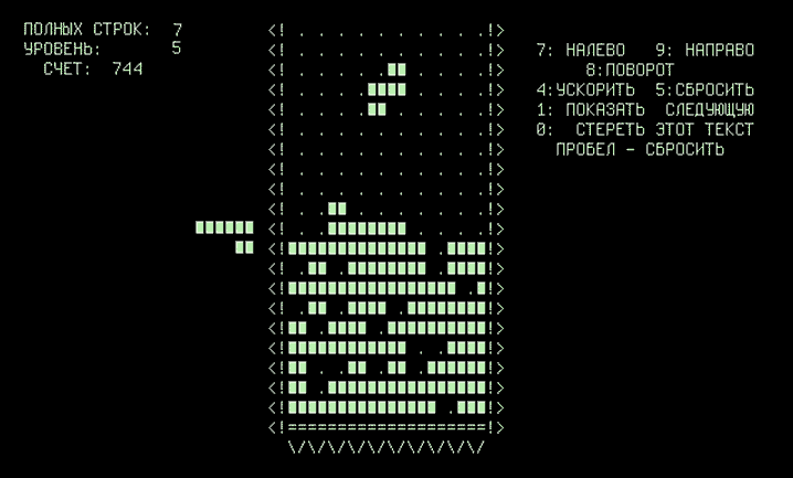 De eerste versie van Tetris bedacht in 1984 door Alexey Pajitnov