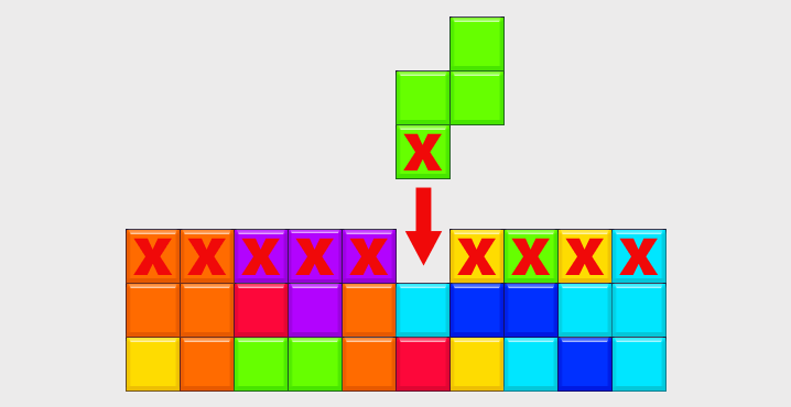 Een volle rij wegspelen in het Tetris spel